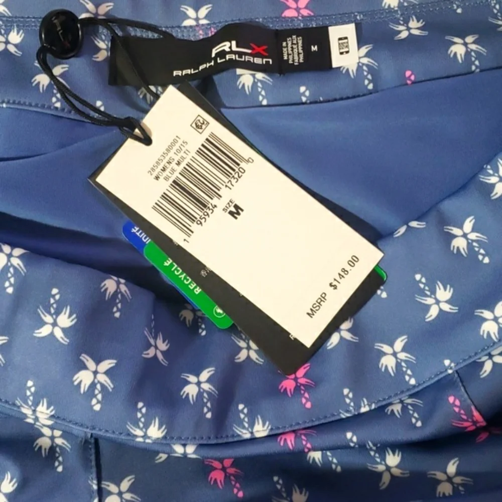 NWT RLX Ralph Lauren Women's Golf Nimes Blue Palms A lined Skort
